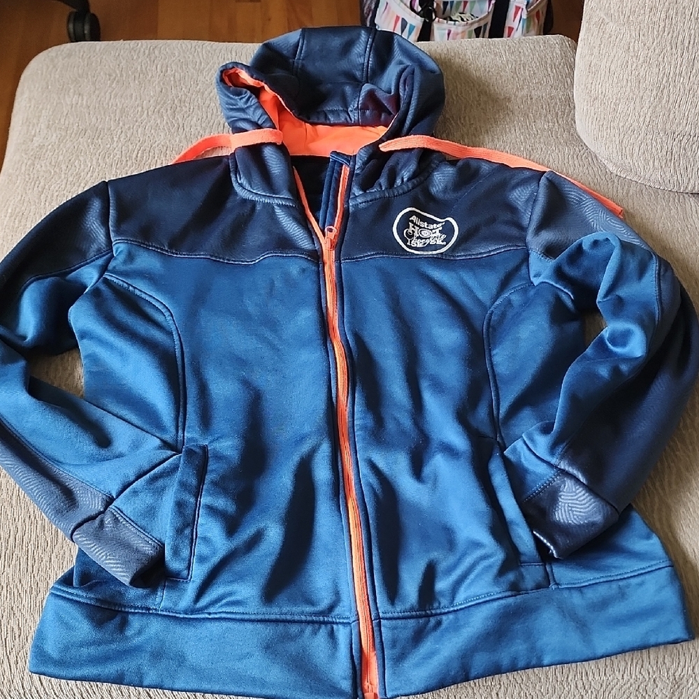 Blue and Orange Zippered Long Sleeve Hoodie